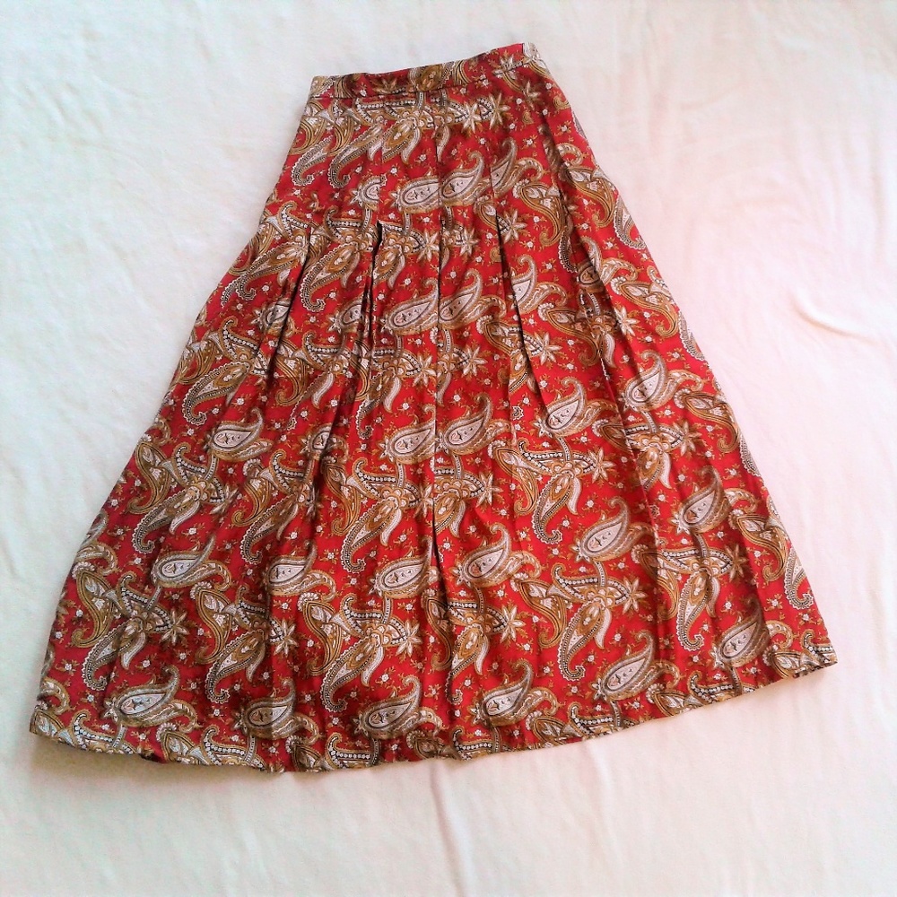 SOLD! Vintage Macy's Silk Red Paisley Maxi Skirt - Picture 2 of 8